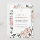 Invitation Première communion sainte rose pâle (Devant)