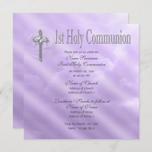 Invitation Première communion sainte violette (Devant / Derrière)