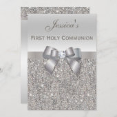 Invitation Première Communion Séquences d'argent et Bow (Devant / Derrière)