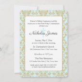 Invitation Première communion Soft Blue et Gold Damask (Devant)