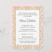 Invitation Première communion Soft Rose et Gold Damask (Devant / Derrière)