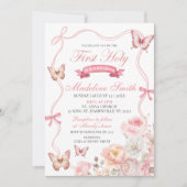 Invitation Première communion solennelle fleur papillon Flora (Devant)