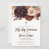 Invitation Première communion solennelle fleurs beige marron  (Devant)