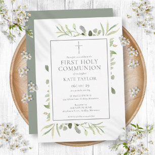 Invitation Première communion sous le signe de la verdure aqu
