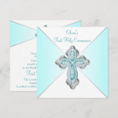 Invitation Première communion turquoise pour filles (Devant / Derrière)
