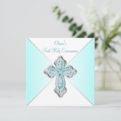 Invitation Première communion turquoise pour filles (Debout devant)
