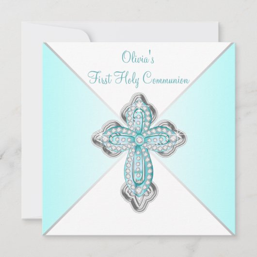 Invitation Première communion turquoise pour filles (Devant)