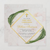 Invitation Première Communion Verdure Faux Gold Marble Fern (Devant / Derrière)