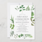 Invitation Première communion verte forêt boisée (Devant)
