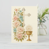 Invitation Première Communion Vintage Florale (Debout devant)