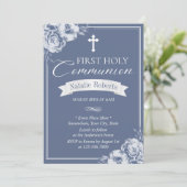 Invitation Première Communion Vintage Florale (Debout devant)