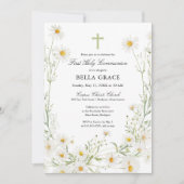 Invitation Première Communion White Daisy Floral (Devant)