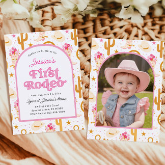 Invitation Première Cowgirl de Rodéo Photo Rose Fête de 1er A