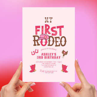 Invitation Première Cowgirl de Rodéo Rose 3e Anniversaire