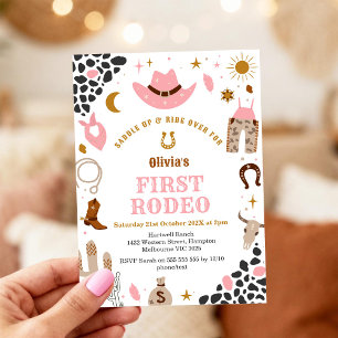 Invitation Première Cowgirl de Rodéo Rose Western 1er Anniver
