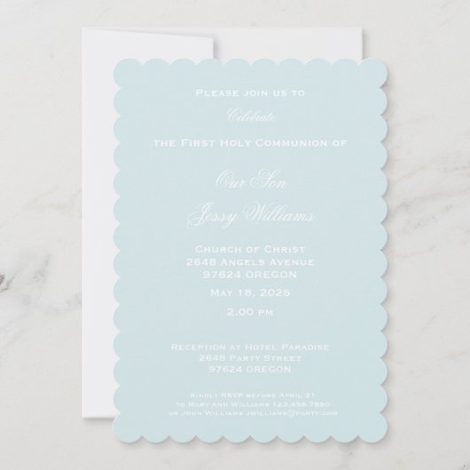 Invitation Première Croix de la Communion avec la colombe et  (Dos)