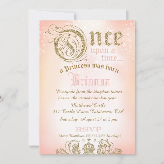 Invitation Première d'anniversaire princesse Peach il était (Dos)