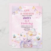 Invitation Première étoile d'aquarelle de dinosaure violet 1e (Devant / Derrière)