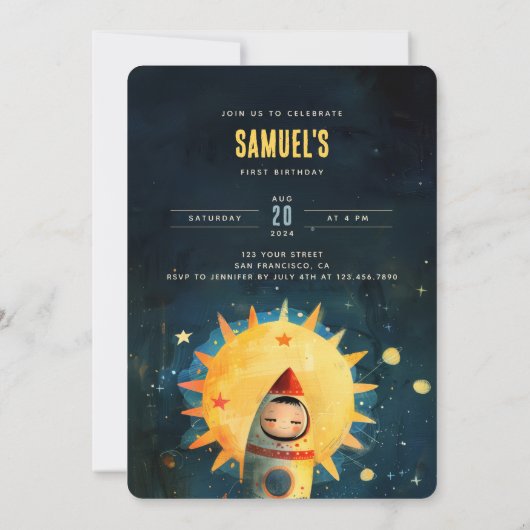 Invitation Première explosion d'anniversaire cosmique : Space (Dos)