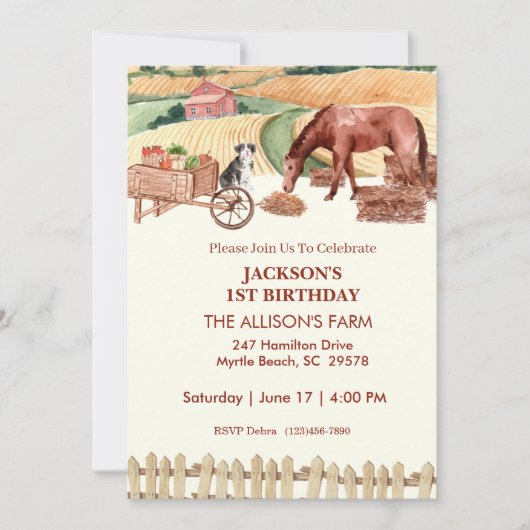 Invitation Première ferme d'anniversaire Animaux de ferme Inv (Devant)