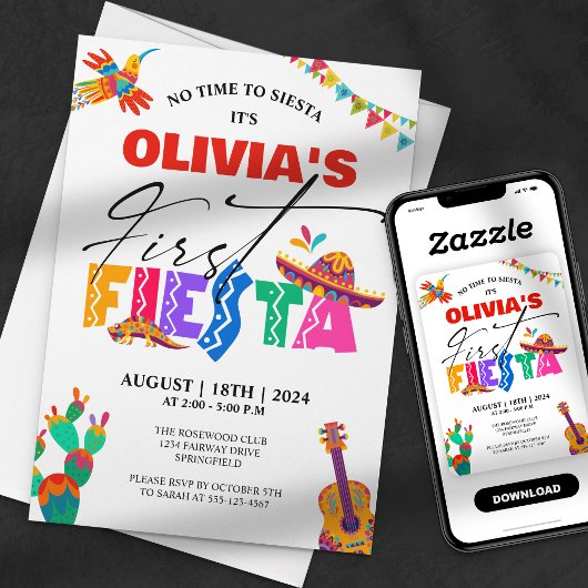 Invitation Première Fête - Colorée mexicaine 1er anniversaire