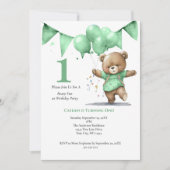 Invitation Première fête d'anniversaire Baby Boy Bear Balloon (Devant)