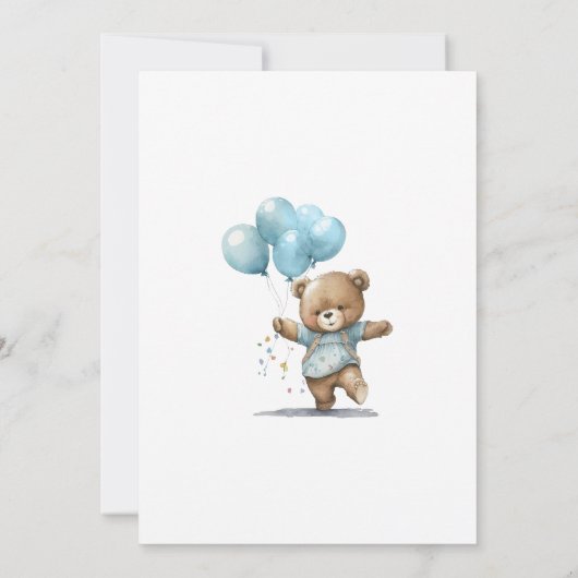 Invitation Première fête d'anniversaire Baby Boy Bear Balloon (Dos)