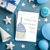 Invitation Première fête d'anniversaire Cute Blue Boy Cupcake