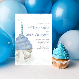 Invitation Première fête d'anniversaire Cute Blue Boy Cupcake