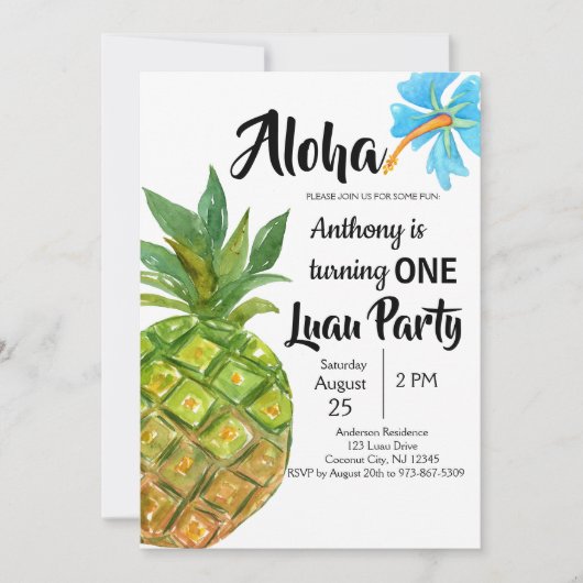 Invitation Première fête d'anniversaire d'ananas tropical de (Devant)