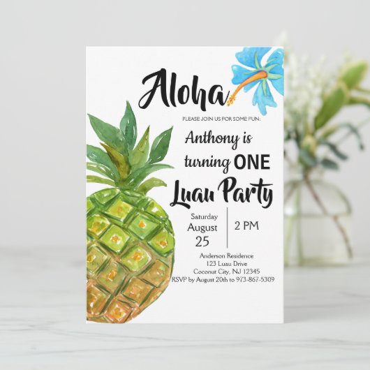 Invitation Première fête d'anniversaire d'ananas tropical de (Debout devant)