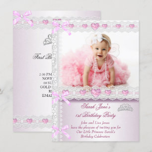 Invitation Première fête d'anniversaire de 1 an Filles Prince