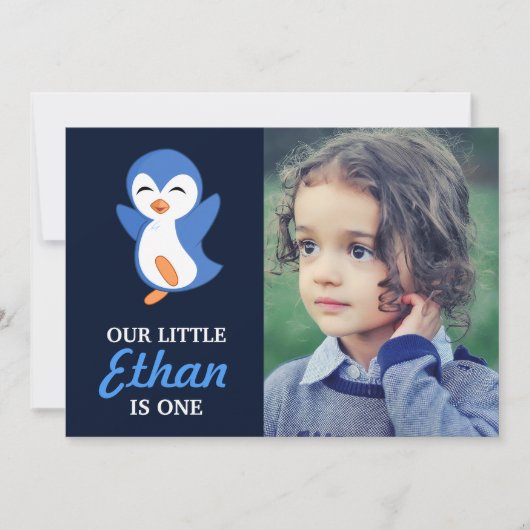 Invitation Première fête d'anniversaire de bébé bleu mignon (Devant)