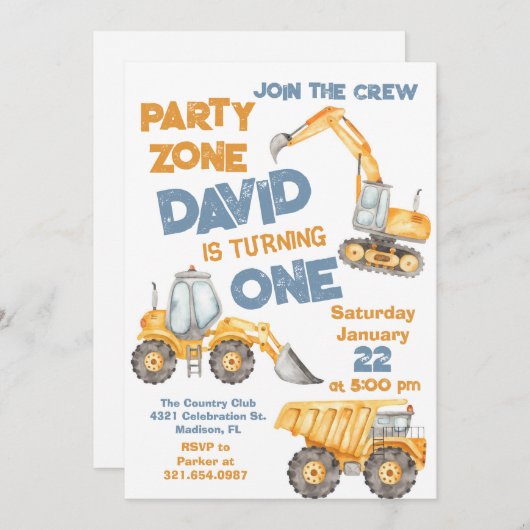 Invitation Première fête d'anniversaire de la construction (Devant / Derrière)