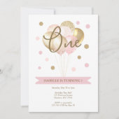 Invitation Première fête d'anniversaire de la fille rose et o (Devant)