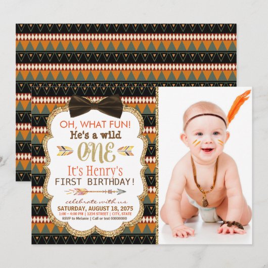 Invitation Première fête d'anniversaire de la tribu Boho (Devant / Derrière)