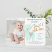 Invitation Première fête d'anniversaire de l'Alpaca avec phot (Debout devant)