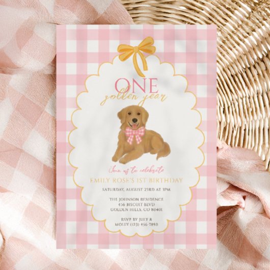 Invitation Première fête d'anniversaire de Pink Golden Retrie