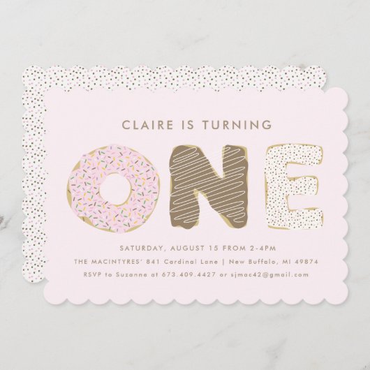 Invitation Première fête d'anniversaire Donut Thème Invitatio (Devant / Derrière)