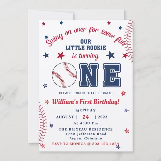 Invitation Première fête d'anniversaire du baseball (Devant)
