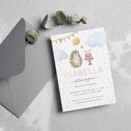 Invitation Première fête d'anniversaire du petit hérisson