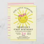 Invitation Première fête d'anniversaire du soleil jaune pâle (Devant / Derrière)