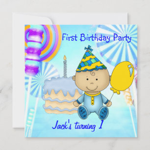 Invitation Première fête d'anniversaire Enfant Garçon Gâteau 