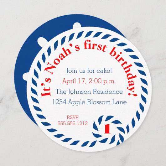 Invitation Première fête d'anniversaire nautique (Devant / Derrière)