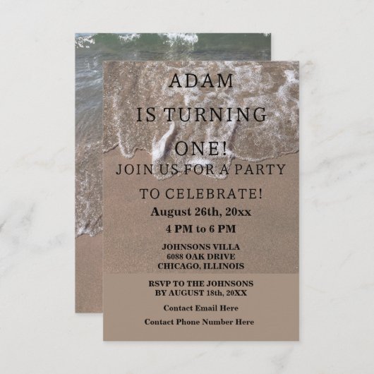 Invitation Première fête d'anniversaire Plage nautique Person (Devant / Derrière)