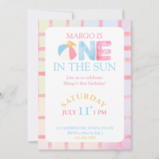 Invitation Première fête d'anniversaire sous le soleil (Devant)