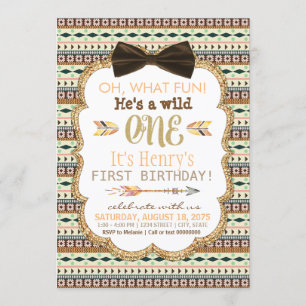 Invitation Première fête d'anniversaire Tribal Wild One garço