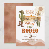 Invitation Première Fête de Bébé Rodéo Désert Cowboy (Devant / Derrière)