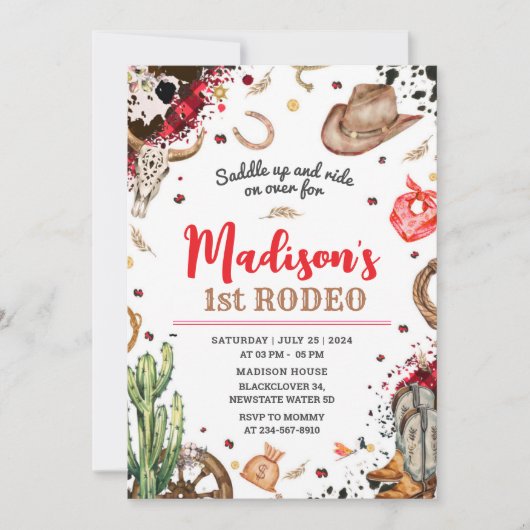 Invitation Première Fête de Cow-boy de Rodéo (Devant)