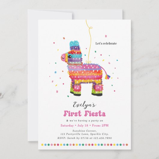 Invitation Première Fête de la fille Anniversaire Piñata Invi (Devant)